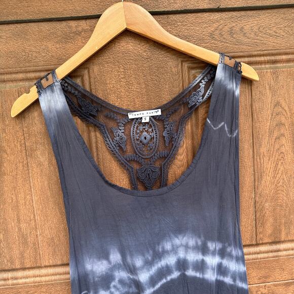 Tempo Paris Dress Blue Tie Dye Flowy Gauze Beach Coverup Handkerchief Hem S - Picture 4 of 9